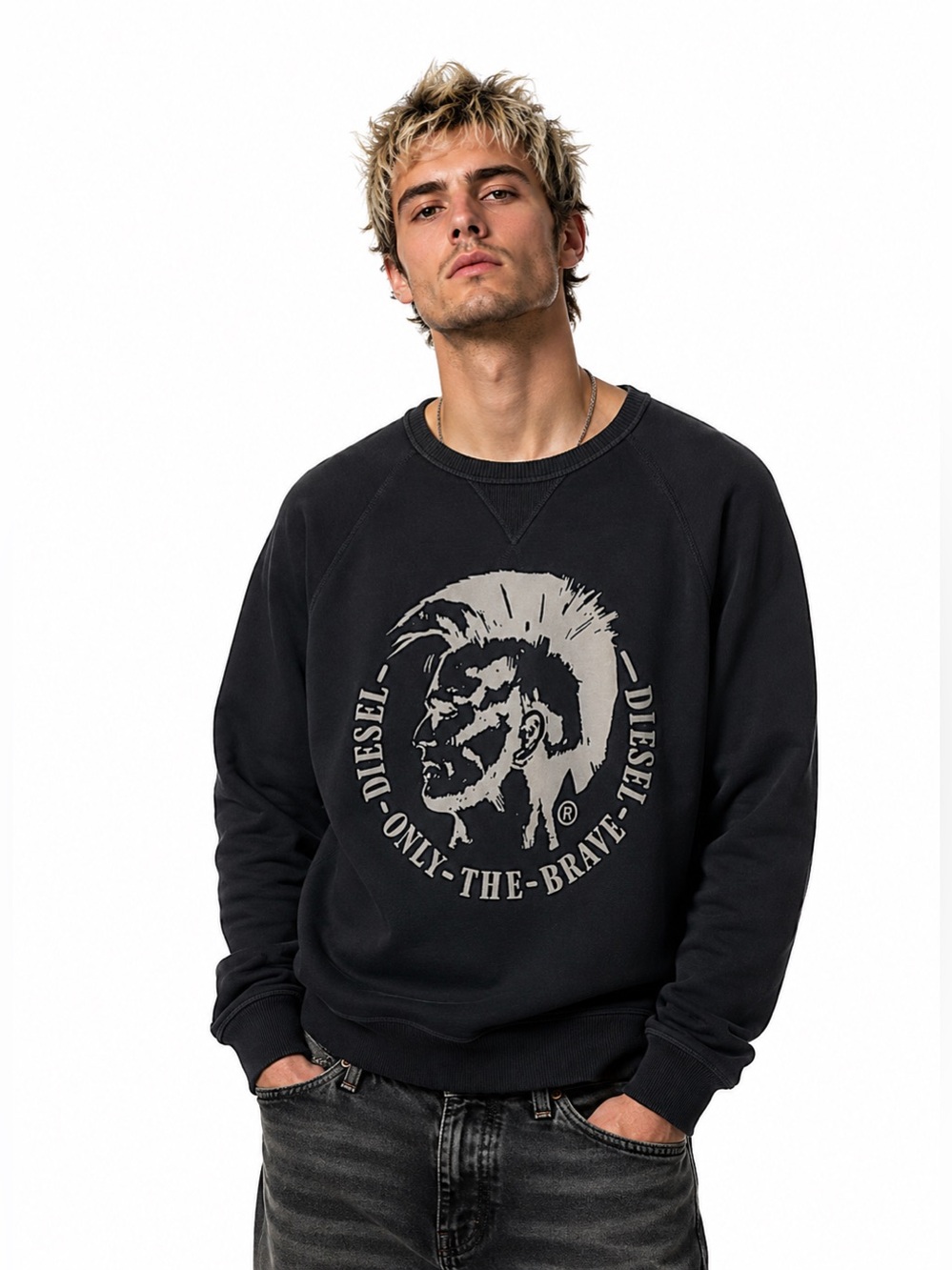 Diesel Only The Brave Graphic Sweatshirt Black Punk Grunge Cotton Sz S